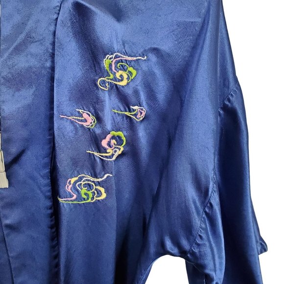 Health Shanghai Size M Kimono Robe Silky Rayon Embroidered Dragon Tie Belt Blue - Picture 13 of 14